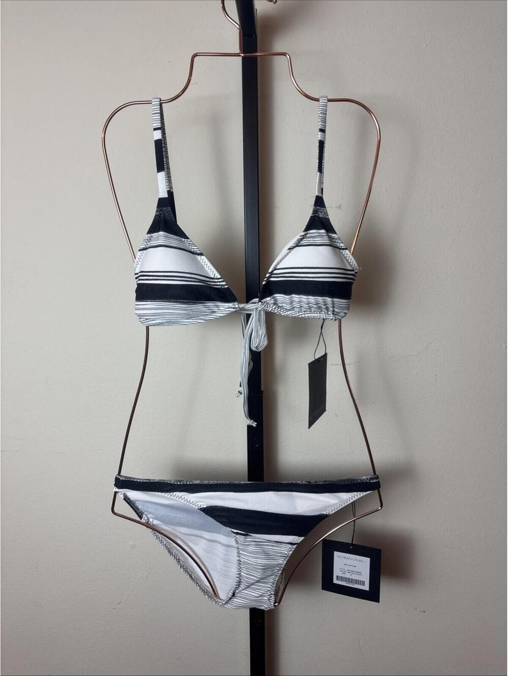 Norma Kamali Writing Stripe Bikini, Small Top, Medium Bottoms, $240 NWT, 2377